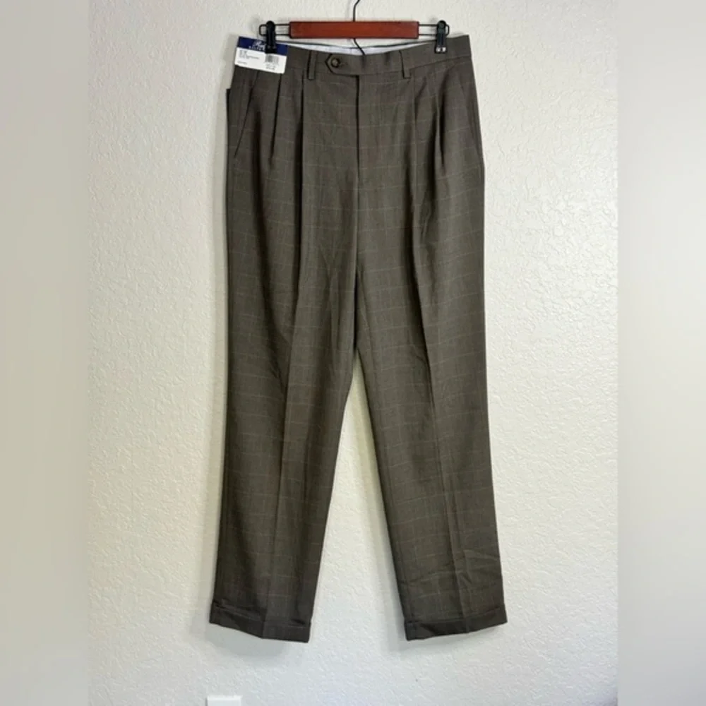 Ralph Lauren Mens Dress Pants Size 32X32 Brown Checked Tapered Slacks